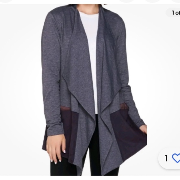 LOGO Lounge Purple Plum Asymmetrical Draped Open Front Cardigan Size XL - Picture 1 of 10